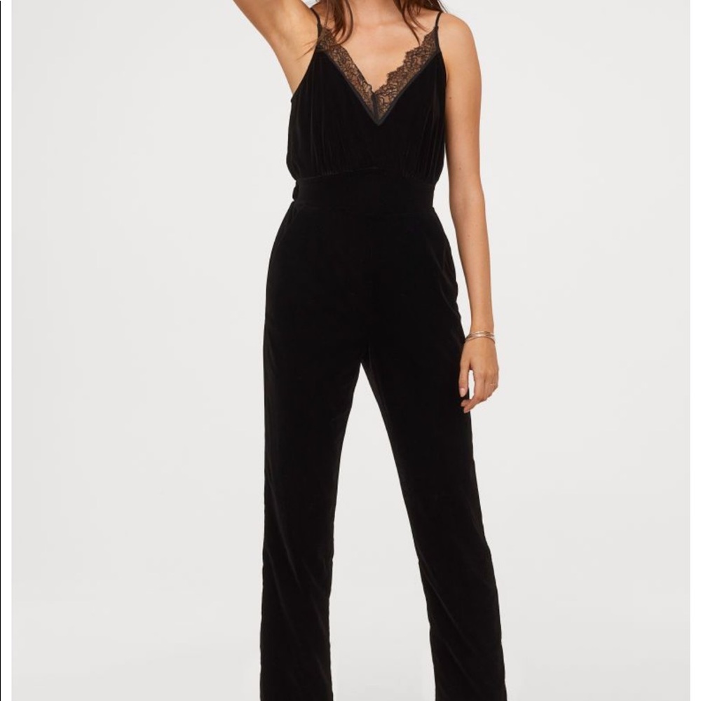 H&M black velvet jumpsuit